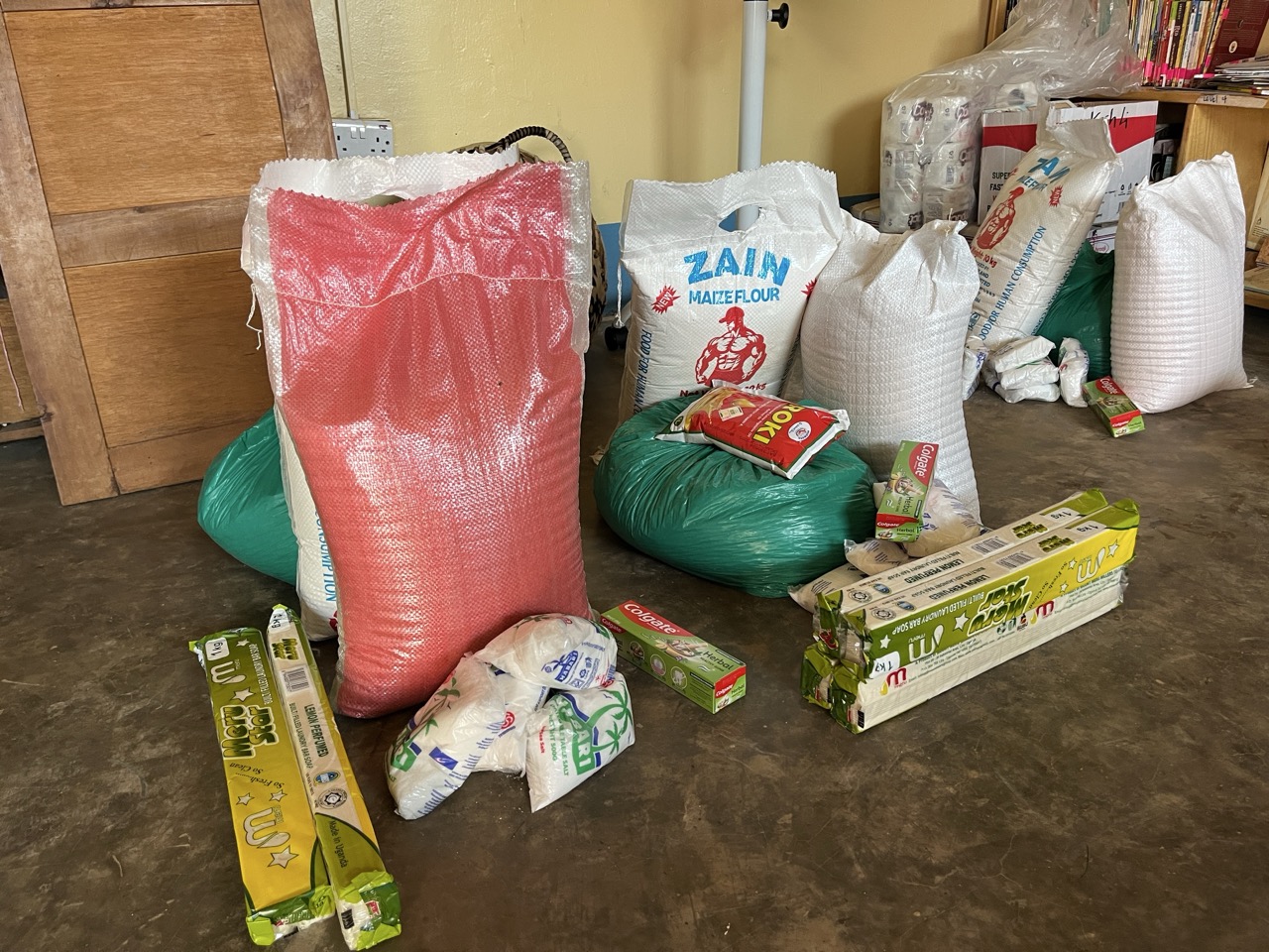 Large bags of staple foods, like maize flour
